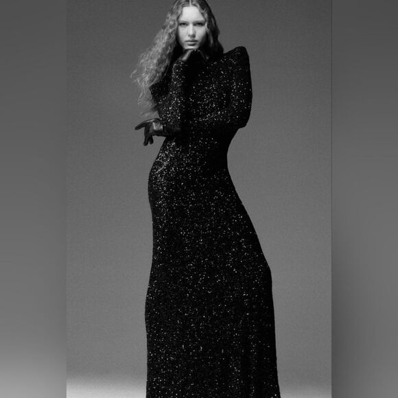 ZARA SHOULDER PAD SEQUIN DRESS - Picture 4 of 16